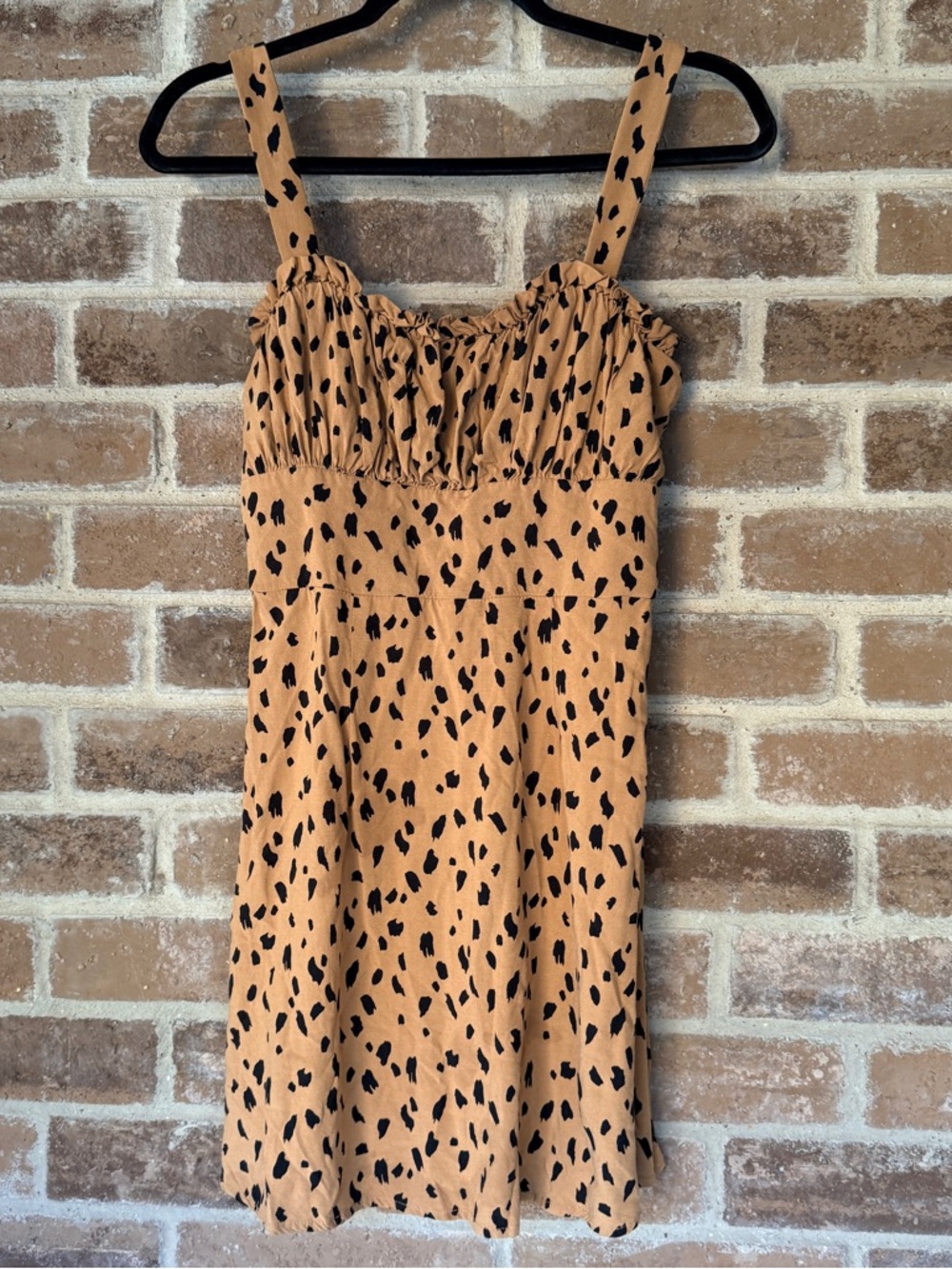 Trixxi Tan Mini Dress with Black Spot Print